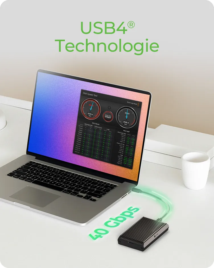 ICY BOX IB-1920M-C42, Gehäuse für NVMe M.2 SSD mit USB4 Gen 3x2 (40 Gbit/s), mit USB Type-C zu USB Type-C Kabel und Gummifixierung – Bild 2