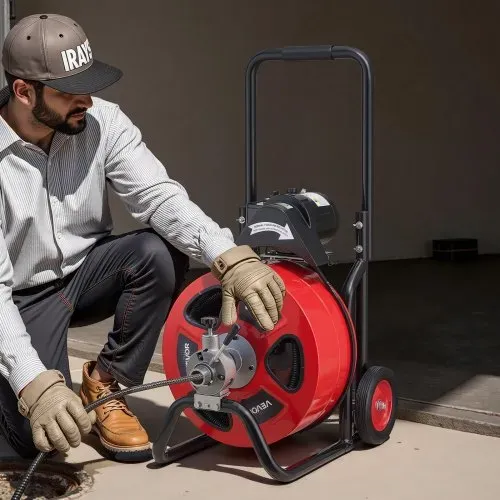 VEVOR Rohrreinigungsmaschine mit Automatischem Vorschub, 30m x 19mm Rohrreinigungsspirale mit Rollen, Elektr. Abflussreiniger für 100-200mm Rohre, Rohrreinigungsgerät für Abflüsse Toilette Waschbecken – Bild 7
