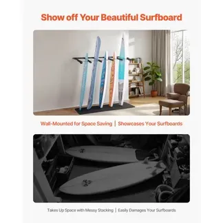 VEVOR Surfbrett-Wandhalterung (5 Ebenen) vertikales Surfbrett-Rack Aufhänger zur Aufbewahrung & Präsentation, verstellbarer Organizer für Kiteboards Shortboards Skier Snowboards Schwarz VEVOR Surfbrett-Wandhalterung (5 Ebenen) vertikales Surfbrett-Rack Aufhänger zur Aufbewahrung & Präsentation, verstellbarer Organizer für Kiteboards Shortboards Skier Snowboards Schwarz