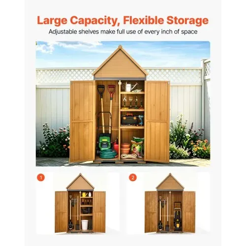 VEVOR Gartenschrank Holz, Geräteschrank mit Abschließbaren Türen, Gerätehaus mit Regalen & Boden, Geräteschuppen, Gartengerätehaus, Werkzeugschrank für Terrasse, Garten / Rasen, 76x43x171 cm – Bild 4