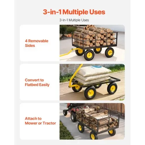 VEVOR Bollerwagen 116,8x76x77,5 cm, Transportwagen 635 kg, Gartenwagen, Gerätewagen, 2-in-1-Handwagen, mit All-Terrain-Reifen, abnehmbaren Seitenteilen aus Netzmaterial & um 180° drehbarem Griff – Bild 2