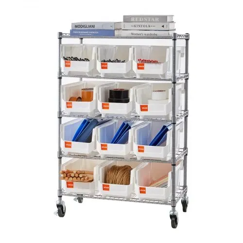 VEVOR Standregal, Lagerregal mit 5 Ebenen & 12 Stapelboxen, Regalsystem mit Rollen, mobile Werkzeugaufbewahrung für Garage, Lager, Büro, Restaurant, Klassenzimmer, Küche – Bild 8