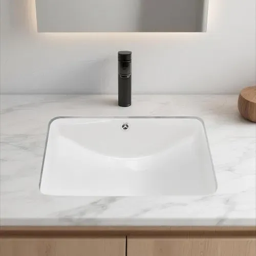 VEVOR Unterbauwaschbecken Handwaschbecken 530 x 375 mm rechteckiges Spülbecken aus Keramik mit Überlaufloch, moderne Unterbauspüle Küchenspüle für kleine Räume, Badezimmerwaschbecken Weiß – Bild 7