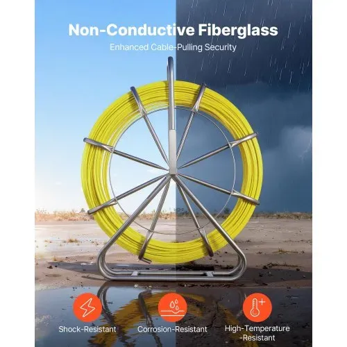 VEVOR Fiberglas Kabel Rad 152 m Ø6,3mm Glasfaserstab, Fischband mit Ständer, Kabeleinziehhilfe mit Markierungen, Kabeleinfädler, Kabelzieher für Wände & Elektroinstallationsrohre, Nichtleitend – Bild 3