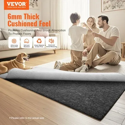 VEVOR Teppichbelag, 275x366cm, Teppichfliesen, schützende Polsterung, 6mm dick, Filz mit doppelter Oberfläche, Bodenbelag, Premium-Komfort-Teppichunterlage, Teppichpolster, sicher für alle Böden, grau VEVOR Teppichbelag, 275x366cm, Teppichfliesen, schützende Polsterung, 6mm dick, Filz mit doppelter Oberfläche, Bodenbelag, Premium-Komfort-Teppichunterlage, Teppichpolster, sicher für alle Böden, grau
