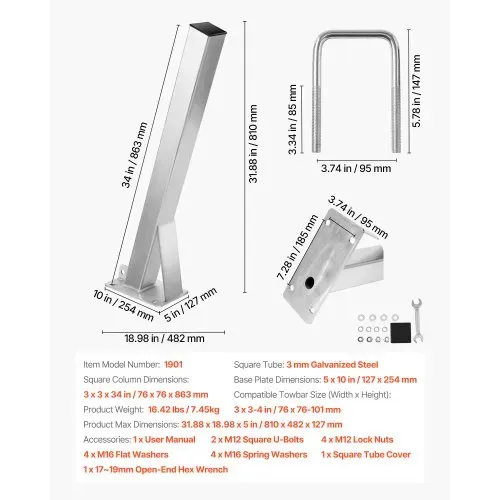 VEVOR Windenstand, Windenbock für Bootsanhänger, Bootswindenhalterung mit U-Bolzen für 76x76-101 mm Anhängerkupplung verzinkt, passend für Jetski, Segelboot, Fischerboot, Schnellboot – Bild 6