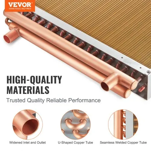 VEVOR Wärmetauscher Wasser-Luft, 50,8 x 50,8 cm mit 3-reihigen 9,53 mm Kupferanschlüssen, 242 Aluminiumlamellen Wärmetauscher für Holzöfen, Heizung und Kühlung im Wohnbereich und Warmluftheizung VEVOR Wärmetauscher Wasser-Luft, 50,8 x 50,8 cm mit 3-reihigen 9,53 mm Kupferanschlüssen, 242 Aluminiumlamellen Wärmetauscher für Holzöfen, Heizung und Kühlung im Wohnbereich und Warmluftheizung