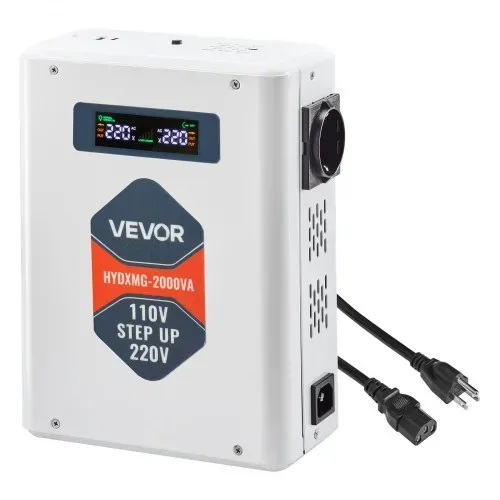 VEVOR Spannungswandler aufwärts, 2000 VA, Hochleistungs-Aufwärtswandler, 110 V auf 220 V Leistungstransformator, mit 2 EU-Steckdosen, USB-Ausgang, LCD-Display, Temperaturschutz, für 220-V-Geräte – Bild 8