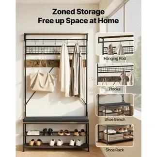 VEVOR Flurgarderobe 1015 x 400 x 1830 mm, Garderobenständer mit Schuhbank & Schuhablage (2 Ebenen), Freistehend Garderobe mit Metallgitter & Kleiderstange, Ideal für Eingangsbereich, Schlafzimmer VEVOR Flurgarderobe 1015 x 400 x 1830 mm, Garderobenständer mit Schuhbank & Schuhablage (2 Ebenen), Freistehend Garderobe mit Metallgitter & Kleiderstange, Ideal für Eingangsbereich, Schlafzimmer