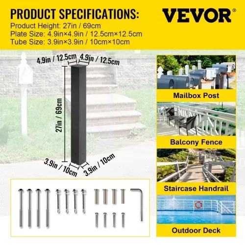 VEVOR Briefkastenpfosten, 109,5 cm Briefkastenständer, schwarz pulverbeschichteter Briefkastenpfostensatz, Pfostenständer aus Q235-Stahl, oberflächenmontierbarer Pfosten für Gehweg- Straßenrandkanten – Bild 6