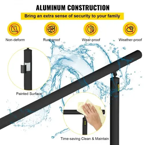 VEVOR Treppengeländer ohne Querstreben 152,8x91cm Handlauf Max. Höhe für Stufen Geländer aus Aluminium 70kg Tragfähigkeit Schwarz Ideal für Treppe mit 0-5 Stufen Veranden Gärten Hotels Garagen – Bild 3