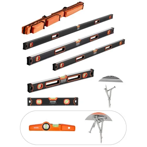 VEVOR 6-teiliges Wasserwaagen-Set, 200/120/80/60/40/25 cm Kastenwasserwaagen-Set, Libellen-Lineal für 45/90/180 Grad, Messwerkzeug aus Aluminiumlegierung, (nur 25 cm hat Magnet) VEVOR 6-teiliges Wasserwaagen-Set, 200/120/80/60/40/25 cm Kastenwasserwaagen-Set, Libellen-Lineal für 45/90/180 Grad, Messwerkzeug aus Aluminiumlegierung, (nur 25 cm hat Magnet)