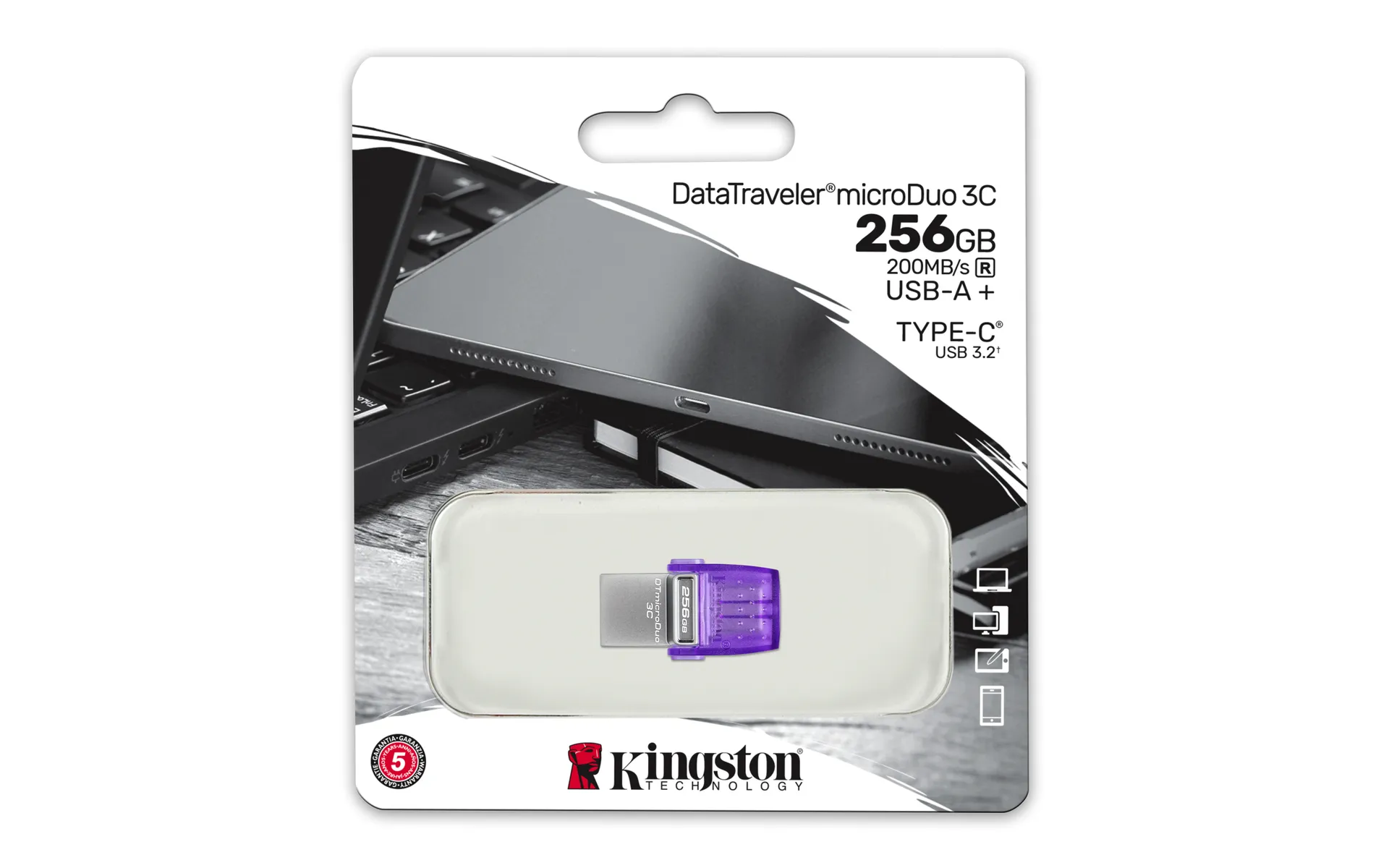 Kingston Technology DataTraveler 256GB microDuo 3C 200MB/s dual USB-A + USB-C – Bild 5