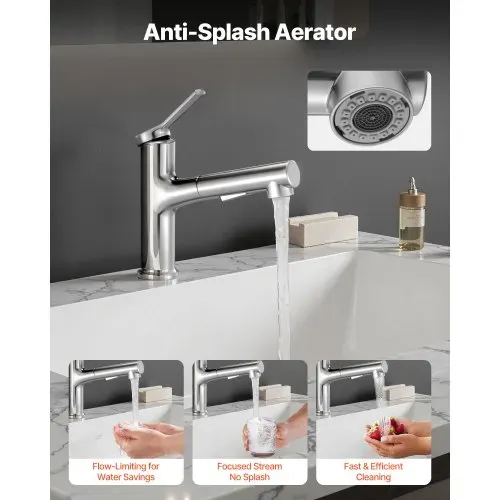VEVOR Waschtischarmatur Wasserhahn aus gebürstetem Nickel & Edelstahl, Waschbeckenarmatur Küchenwasserarmaturen mitAusziehbrause wassersparend, Einhebelmischer für Badezimmer Wohnmobil Bar-Spüle – Bild 3