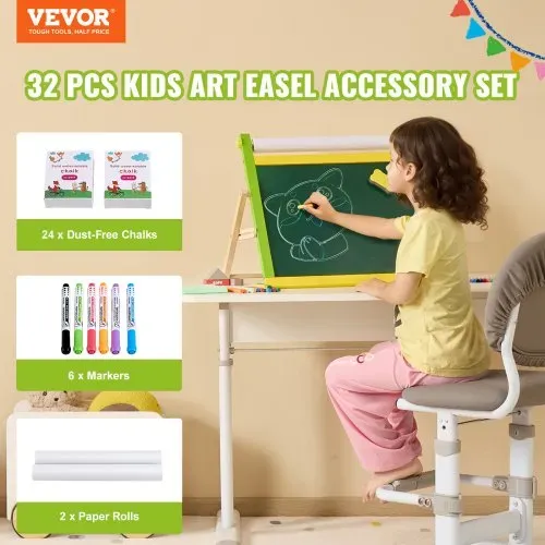 VEVOR Kindertafel Zubehörset, 32-teiliges Spieltafel-Malset für Kinder, inklusive Kreiden, trocken abwischbaren Markern und Papierrollen, Zubehörset für Staffelei, Malzubehör für Kinder ab 3 Jahren VEVOR Kindertafel Zubehörset, 32-teiliges Spieltafel-Malset für Kinder, inklusive Kreiden, trocken abwischbaren Markern und Papierrollen, Zubehörset für Staffelei, Malzubehör für Kinder ab 3 Jahren