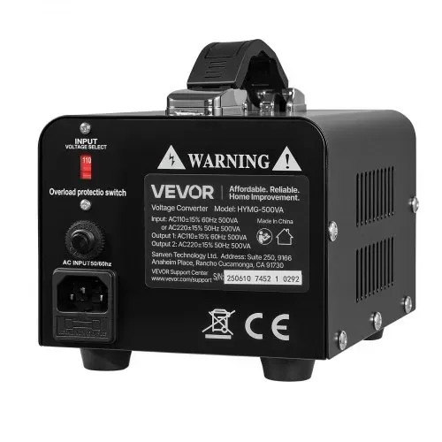 VEVOR Spannungswandler-Transformator, 500VA, Aufwärts-/Abwärtstransformator, Konvertierung von 110 V auf 220 V & von 220 V auf 110 V, mit US-, EU-Steckdose, Netzkabel, Schutzschalter – Bild 9