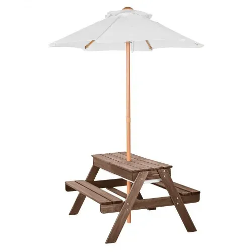 VEVOR Picknicktisch mit abnehmbarem Sonnenschirm & 2 Bänken, Sitzgruppe Strandtisch Outdoor Gartenmöbel aus Holz Terrassen-Essmöbel für 4 Personen für Garten, Hinterhof und Veranda (Walnuss) – Bild 8