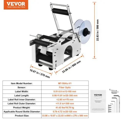 VEVOR Halbautomatische Etikettiergerät 20–50 Etiketten pro Minute Etikettiermaschine Etikettenbreiten von 13–150 mm, Etikettenlängen von 25–300 mm Preisschilder Flaschenetikettierer – Bild 6