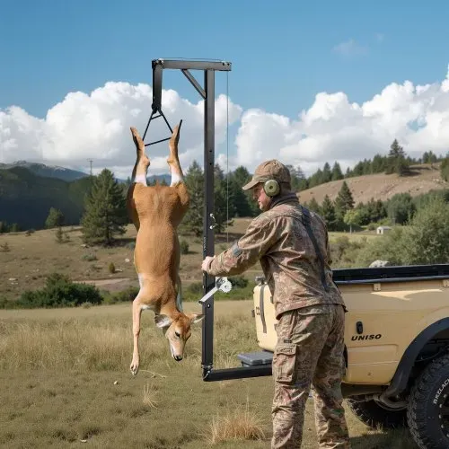 VEVOR Game Hoist mit Seilwinde & Gambrel, 136 kg Tragkraft, LKW-Wildhebezeug mit 5,08 cm Empfänger, 360-Grad-Schwenkschaft & einstellbarer Höhe, zum Häuten & Säubern von Wild im Jagdspiel – Bild 7