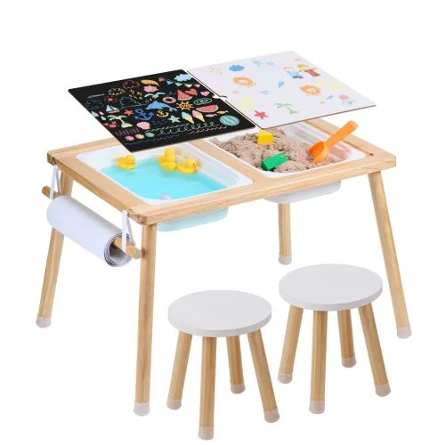 VEVOR Sensorisches Tischset Aktivitätstisch Kindersitzgruppe und Sand-und Wasserspieltisch mit 2 Hockern & 2 Aufbewahrungsbehältern & Papierrollenhalter, Kindertisch Holz – Geschenk für Kinder VEVOR Sensorisches Tischset Aktivitätstisch Kindersitzgruppe und Sand-und Wasserspieltisch mit 2 Hockern & 2 Aufbewahrungsbehältern & Papierrollenhalter, Kindertisch Holz – Geschenk für Kinder