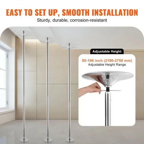 VEVOR Professionelle Tanzstange, Pole Dance Tanzstange Profi ca. 216,3-270 cm Höhenverstellbare Abnehmbare Fitnessstange Spinning Fitness Silber, Statische Tanzstange Fitnessstudios – Bild 4