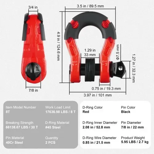 VEVOR 2er-Pack 3/4 Zoll D-Ring-Schäkel mit 7/8Zoll Schraubstift Bruchfestigkeit 30000kg – Bild 6
