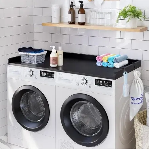 VEVOR Arbeitsplatte für Waschmaschine und Trockner, 1370 x 700 x 69 mm Holzarbeitsplatte wasserabweisende Waschmaschinenabdeckung mit Anti-Rutsch-Pads, für Aufbewahrung in der Waschküche, schwarz – Bild 7