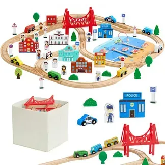 VEVOR Holzeisenbahn Set 113-tlg., Zugspielzeug mit Aufbewahrungsbox, Stadtlandschaft-Eisenbahnspielset, kompatibel mit gängigen Marken, Weihnachts- & Geburtstagsgeschenk für Kinder ab 3 Jahren VEVOR Holzeisenbahn Set 113-tlg., Zugspielzeug mit Aufbewahrungsbox, Stadtlandschaft-Eisenbahnspielset, kompatibel mit gängigen Marken, Weihnachts- & Geburtstagsgeschenk für Kinder ab 3 Jahren