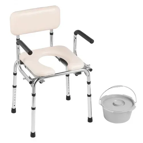 VEVOR Toilettenstuhl, Nachtstuhl mit Gepolstertem Sitz, Herunterklappbaren Armlehnen, 7-stufig Höhenverstellbar 490-640 mm, Abnehmbarer Eimer, 158,8 kg Belastbar, Tragbare Toilette für Erwachsene – Bild 9
