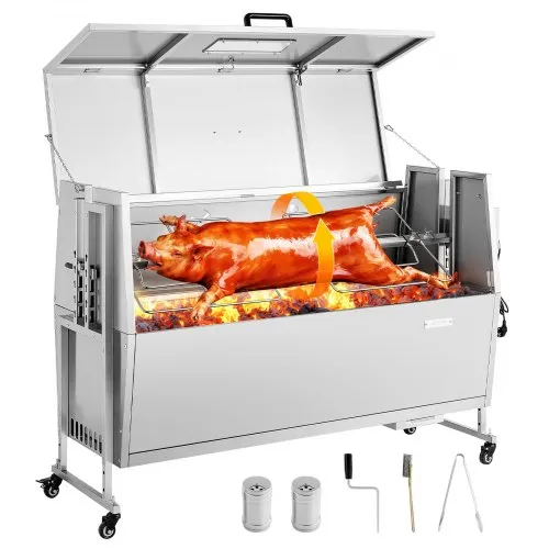 VEVOR Drehspießgrill 38 W Spanferkelgrill Lammgrill Holzkohlegrill (132 cm Grilllänge) mit 60 kg Tragkraft & Rädern & 4-facher Höhenverstellung & Deckel, Edelstahl-Elektrogrill-Set für Camping VEVOR Drehspießgrill 38 W Spanferkelgrill Lammgrill Holzkohlegrill (132 cm Grilllänge) mit 60 kg Tragkraft & Rädern & 4-facher Höhenverstellung & Deckel, Edelstahl-Elektrogrill-Set für Camping