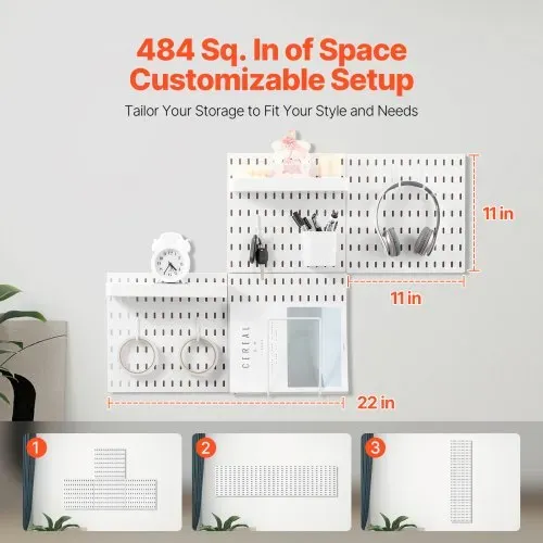 VEVOR Werkzeugwand, 28 x 28 cm, 4er-Set, Kunststoff-Stecktafel-Wand-Organizer-Set mit Zubehör, für Garage, Werkzeugaufbewahrung, Küche, Wohnzimmer, Bastelraum, Büro, Badezimmer, Zuhause, weiß – Bild 3