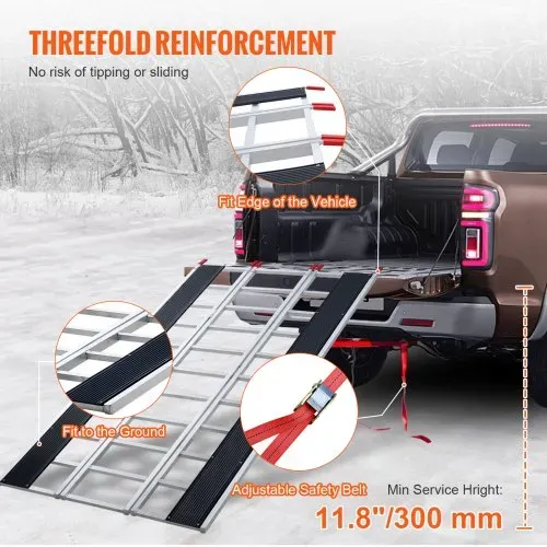 VEVOR Auffahrrampe, Verladerampe, Autorampe 680 kg, extra breite Verladeschiene, Auto Laderampe 2160 x 1375 mm, Dreifach faltbare Rampe, für Motorrad, Anhänger, ATV, UTV, Gartentraktor, Rasenmäher – Bild 5