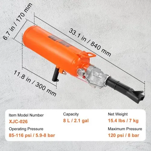 VEVOR Reifenwulstsetzgerät, 8 L Luft-Reifenwulststrahlgerät, 8,27 bar Handwulst-Panzerfaust, Verbessertes Tragbares Reifenfüllgerät, 5,86-8 psi Betriebsdruck für Traktor-Lkw-ATV-Autos – Bild 6