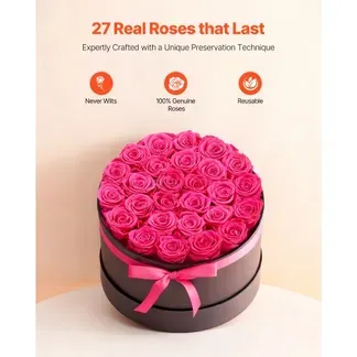 VEVOR 27 Stk. Ewige Rosen in runder Box, konservierter Blumenstrauß, Blumen Geschenkbox für ihre Frau, Mütter, Liebespartner, zur Hochzeit, zum Muttertag, Valentinstag, Weihnachten, Rosenrot VEVOR 27 Stk. Ewige Rosen in runder Box, konservierter Blumenstrauß, Blumen Geschenkbox für ihre Frau, Mütter, Liebespartner, zur Hochzeit, zum Muttertag, Valentinstag, Weihnachten, Rosenrot