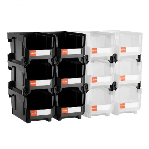 VEVOR Stapelboxen, 377 x 215 x 180 mm (12er-Pack), Sichtlagerboxen, Sichtlagerkasten zum Organisieren & Aufbewahren von Kleinteilen, Bürobedarf & anderem Zubehör, schwarz & transparent – Bild 8