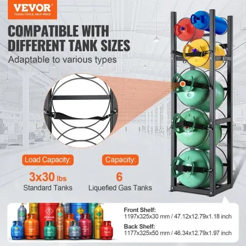 VEVOR Kältemitteltankgestell, mit 3 x 30 lbs und 3 weiteren kleinen Flaschentanks, Zylindertankgestell 12,79 x 12,99 x 47,12 Zoll, Kältemittelzylindergestell und Halterungen für Freon, Gase, Sauerstof VEVOR Kältemitteltankgestell, mit 3 x 30 lbs und 3 weiteren kleinen Flaschentanks, Zylindertankgestell 12,79 x 12,99 x 47,12 Zoll, Kältemittelzylindergestell und Halterungen für Freon, Gase, Sauerstof