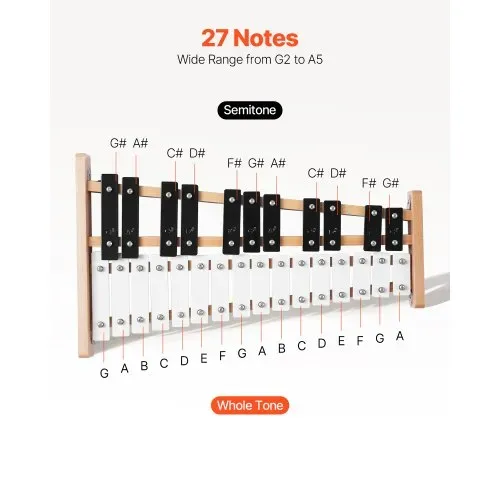 VEVOR Glockenspiel, 27 Noten, professionelles Xylophon-Schlaginstrument, mit SPCC-Klappen & Metalltasten, inklusive 4 Schlägeln, Tragetasche, Musikinstrument für Anfänger, Musikunterricht VEVOR Glockenspiel, 27 Noten, professionelles Xylophon-Schlaginstrument, mit SPCC-Klappen & Metalltasten, inklusive 4 Schlägeln, Tragetasche, Musikinstrument für Anfänger, Musikunterricht