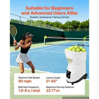 VEVOR Tennisballmaschine Max. 129 km/h Tischballwerfer 150 Ballkapazität mit Spin-Steuerung, App-Steuerung, 3 Trainingsmodi, 4 Stunden Akkulaufzeit, Ausziehbarem Griff, Rollen und Kunststoffgehäuse VEVOR Tennisballmaschine Max. 129 km/h Tischballwerfer 150 Ballkapazität mit Spin-Steuerung, App-Steuerung, 3 Trainingsmodi, 4 Stunden Akkulaufzeit, Ausziehbarem Griff, Rollen und Kunststoffgehäuse
