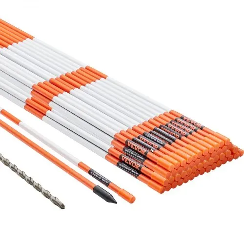 VEVOR Einfahrtsmarkierungen, 50 Stk. 121,92 cm, 1,02 cm Durchmesser, orangefarbene Glasfaserstangen, Schneepfähle mit reflektierendem Band, 30,48 cm Stahlbohrer und Schutzhandschuhe für Parkplätze, Ge – Bild 8
