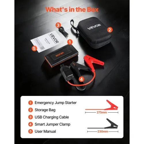 VEVOR Starthilfe Powerbank, Starthilfegerät 1000A Spitzenstrom mit LED-Taschenlampe & Kabel für Motor bis zu 5L Benzin/3L Diesel, Tragbarer Booster mit Schnellladung & Sicherheitsschutz für Notfall – Bild 6