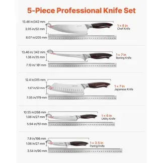 VEVOR Küchenmesserset 5-tlg. Set, Messer aus hochkohlenstoffhaltigem Edelstahl, langlebig & rostbeständig, Küchenbesteck mit ergonomischem & bruchfestem Griff für präzises Schneiden VEVOR Küchenmesserset 5-tlg. Set, Messer aus hochkohlenstoffhaltigem Edelstahl, langlebig & rostbeständig, Küchenbesteck mit ergonomischem & bruchfestem Griff für präzises Schneiden