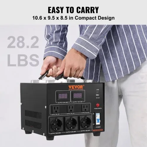 VEVOR 5000W Spannungswandler Transformator AC 110V⇋220V Transformer Wandler 3x US NEMA 5-15R 3-polige / 3x europäische Shucko-Ausgangssteckdosen, 1x 5V-USB-Anschluss und 1x Typ-C-Buchse – Bild 5