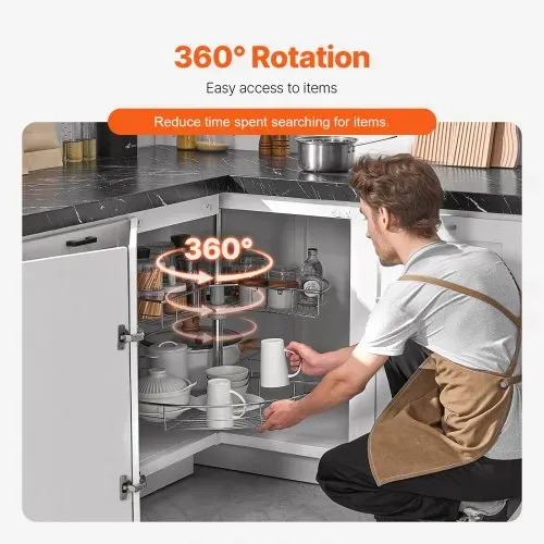 VEVOR nierenförmiger Chrom-Eck-Organizer 360° drehbare Gewürzregal Organizer, 2-stufiges höhenverstellbares Lagerregal (23 kg belastbar), Lazy Susan-Ersatzregal aus Karbonstahl für Schrankecken – Bild 4