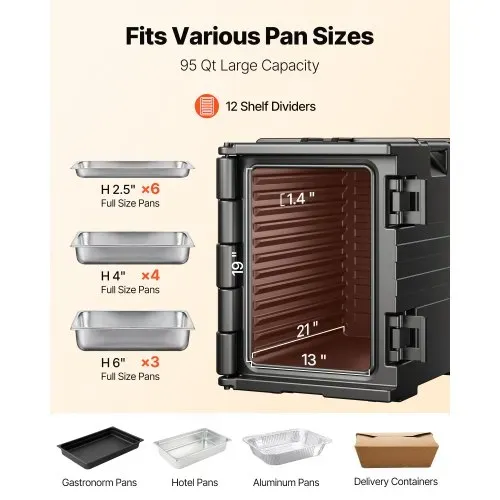 VEVOR Isolierte Thermobox Warmhaltebox 90 L, LLDPE-Lebensmittelbehälterträger mit Doppelschnallen, Speisewärmer mit Griffen, Transportbox für Restaurant, Kantine, Isolierbox 645 x 445 x 610 mm – Bild 3