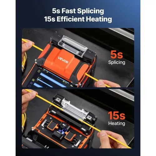 VEVOR Glasfaser-Spleißgerät LWL-Spleißgerät 6 Motoren 0,1µm Kernausrichtung, Fusionsspleißgerät mit VFL OPM für SM MM DS NZDS, 5s Spleißen, 15s Heizung, 5 Zoll Touchscreen, 3-in-1 Faserhalter, 7800mAh – Bild 2