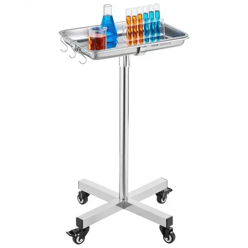 VEVOR Laborwagen Servierwagen Edelstahl mit abnehmbaren Tabletts aus Edelstahl Tragkraft bis 16 kg, einstellbare Höhe 64-101cm, medizinisches Tablett für Spa Salon Klinik Körperpflege Silber – Bild 9