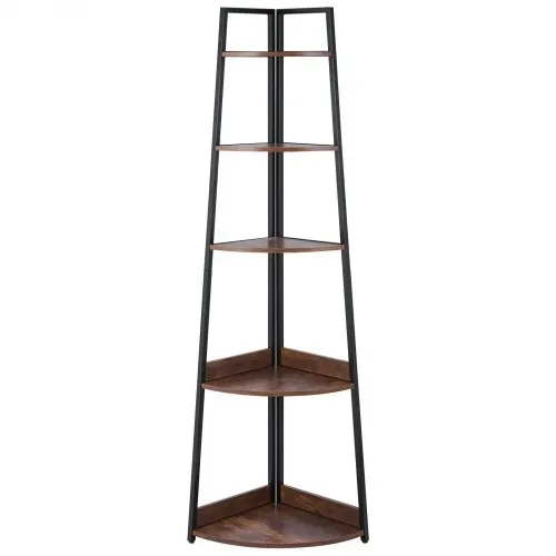 VEVOR Eckregal mit 5 Ebenen, hoher Eckständer Pflanzenregal, Displayregal Lagerregal mit Metallrahmen & Holzregalen, Standregal Ausstellungsbücherregal für Schlafzimmer Wohnzimmer Büro Braun – Bild 9