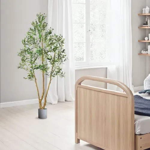 VEVOR Künstlicher Olivenbaum, 2,1 m, mit schwarzem Topf, Kunstbaum mit natürlichem Holzstamm & realistischen grünen Blättern & Früchten, Kunstpflanze für Innenbereich, Zuhause, Büro, Wohnzimmer – Bild 7