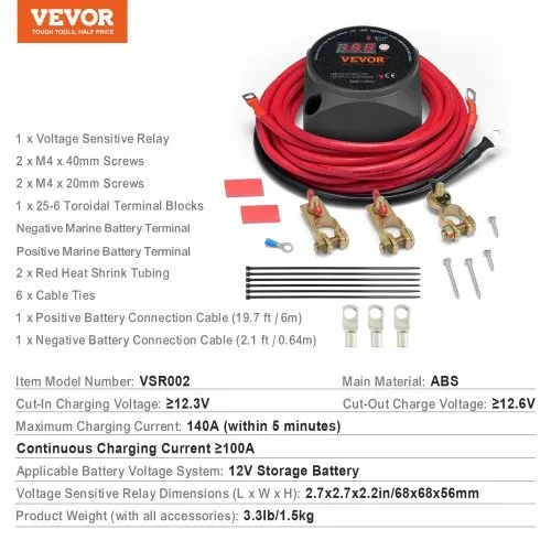 VEVOR Doppelbatterie-Trennrelais, 12 V, 140 A, manueller und automatischer Modus, spannungsempfindliches VSR-Relais mit LCD-Bildschirm, für ATV, UTV, Wohnmobil, Wohnwagen, LKW, Boot, Yacht – Bild 6