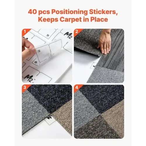 VEVOR Teppichfliesen 500 x 500 x 6 mm, 24er-Pack, selbstklebender Teppichboden mit Fläche von 6,2 m², Teppich Bodenbelag, einfacher DIY-Austausch für Wohnzimmer und Büro, mehrfarbig – Bild 2
